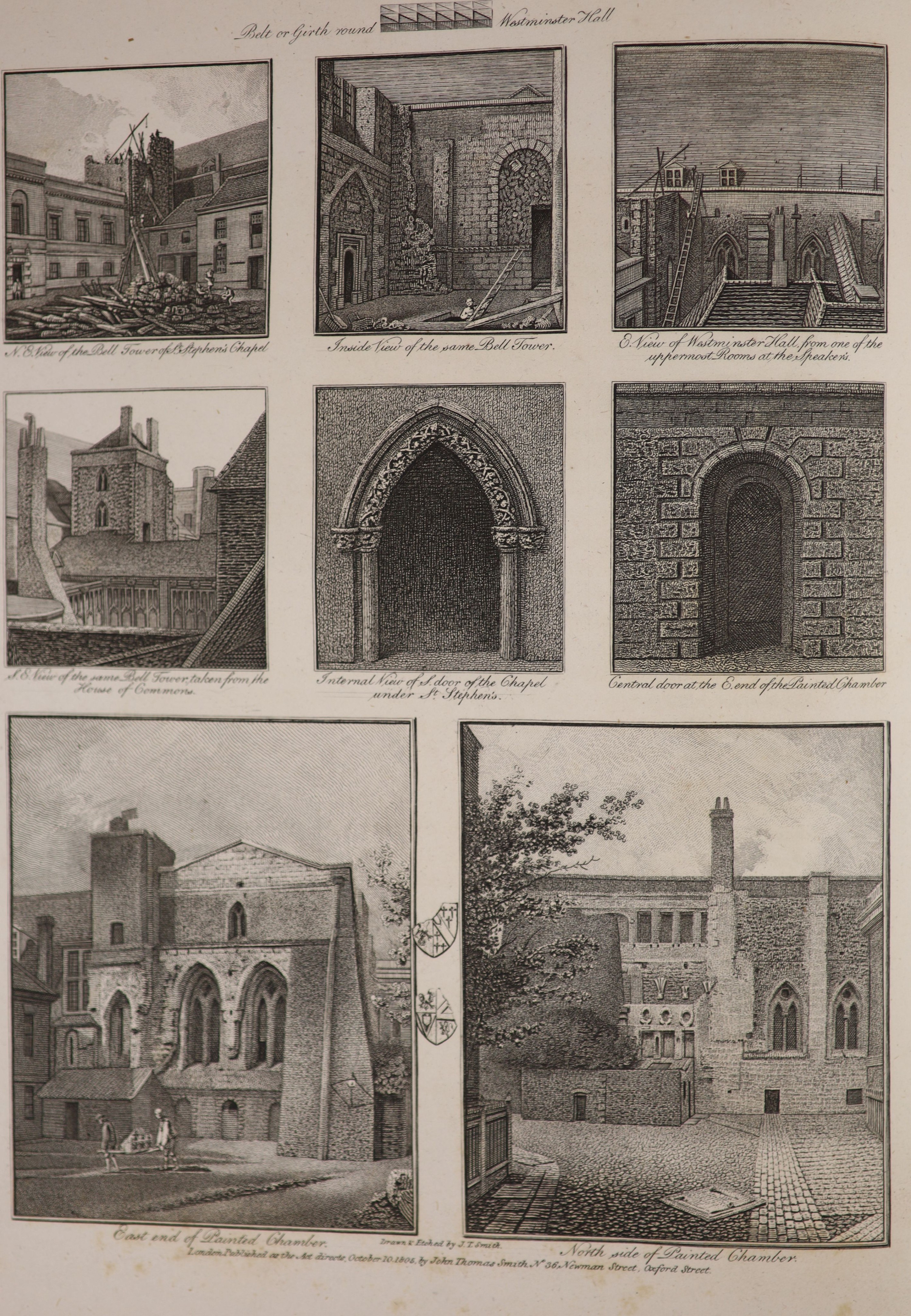 Smith, John Thomas - Antiquities of Westminster, 2 vols in 1, qto, calf, with 100 plates, some hand-coloured, and further 62 extra plates bound in, T. Bensley, London, 1807- [9]